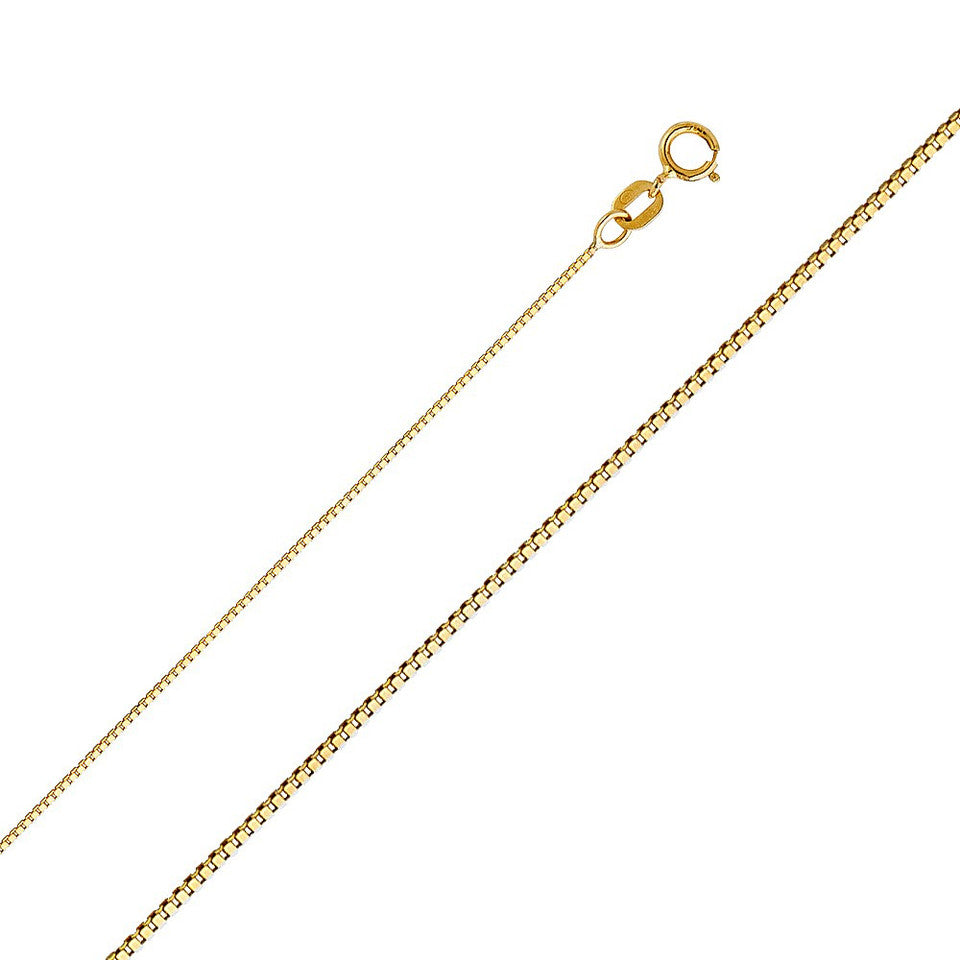 10kt Gold Solid Box Chain 0.7mm, 16 inches - 20 inches
