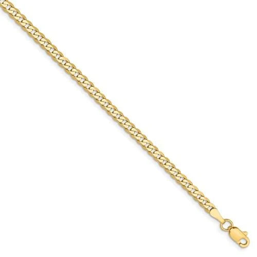 10kt Gold Hollow Curb Chain 2.5mm, 16 inches - 18 inches