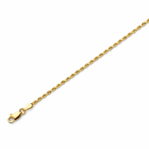 10kt Gold Solid Rope Chain 2mm, 18 inches - 24 inches