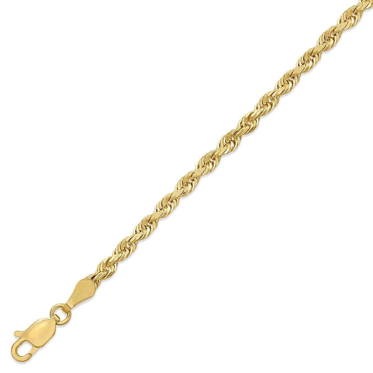 10kt Gold Hollow Rope Chain 3mm, 16 inches - 26 inches
