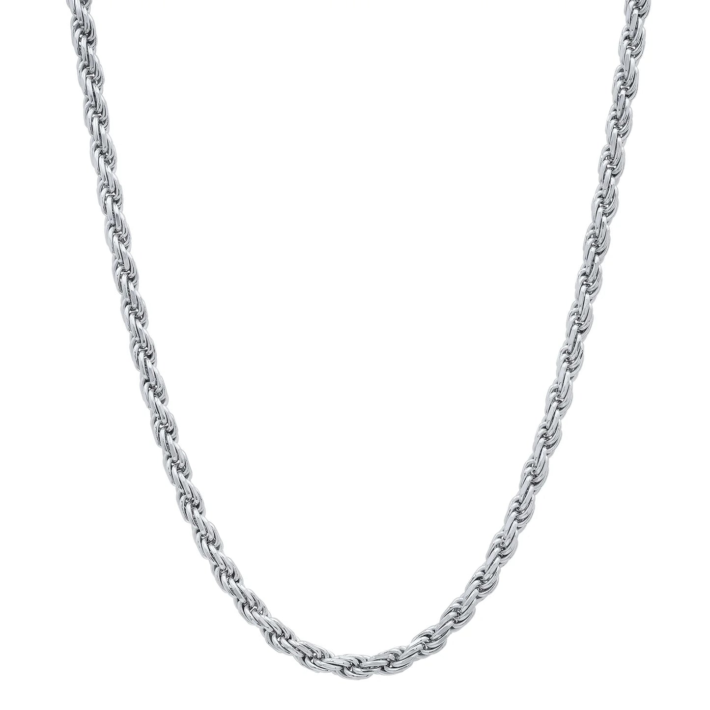 Stainless Steel Rhodium-Plated 3mm Rope Chain - Bulk Pack of 12