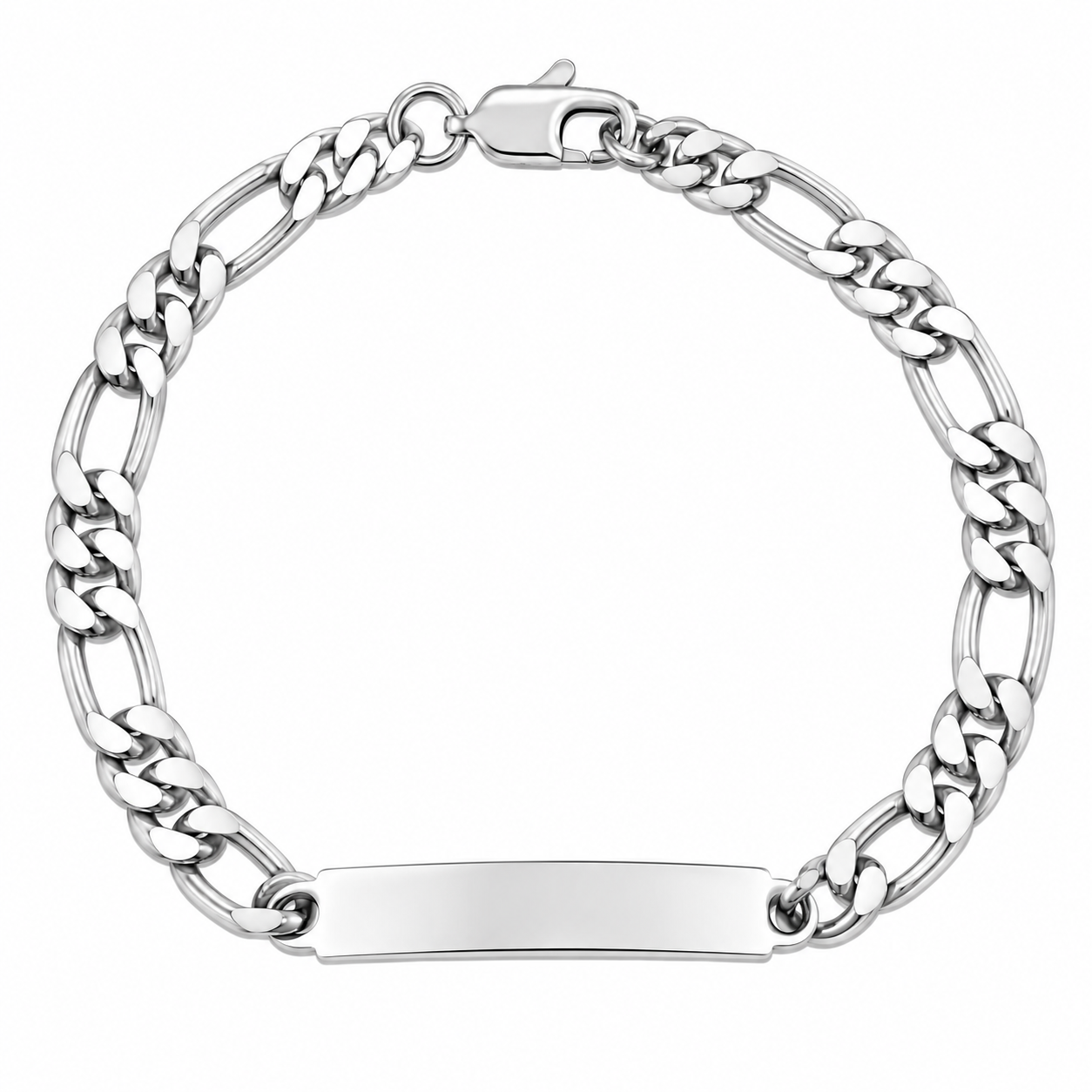 925 Sterling Silver Figaro ID Bracelet - 7mm