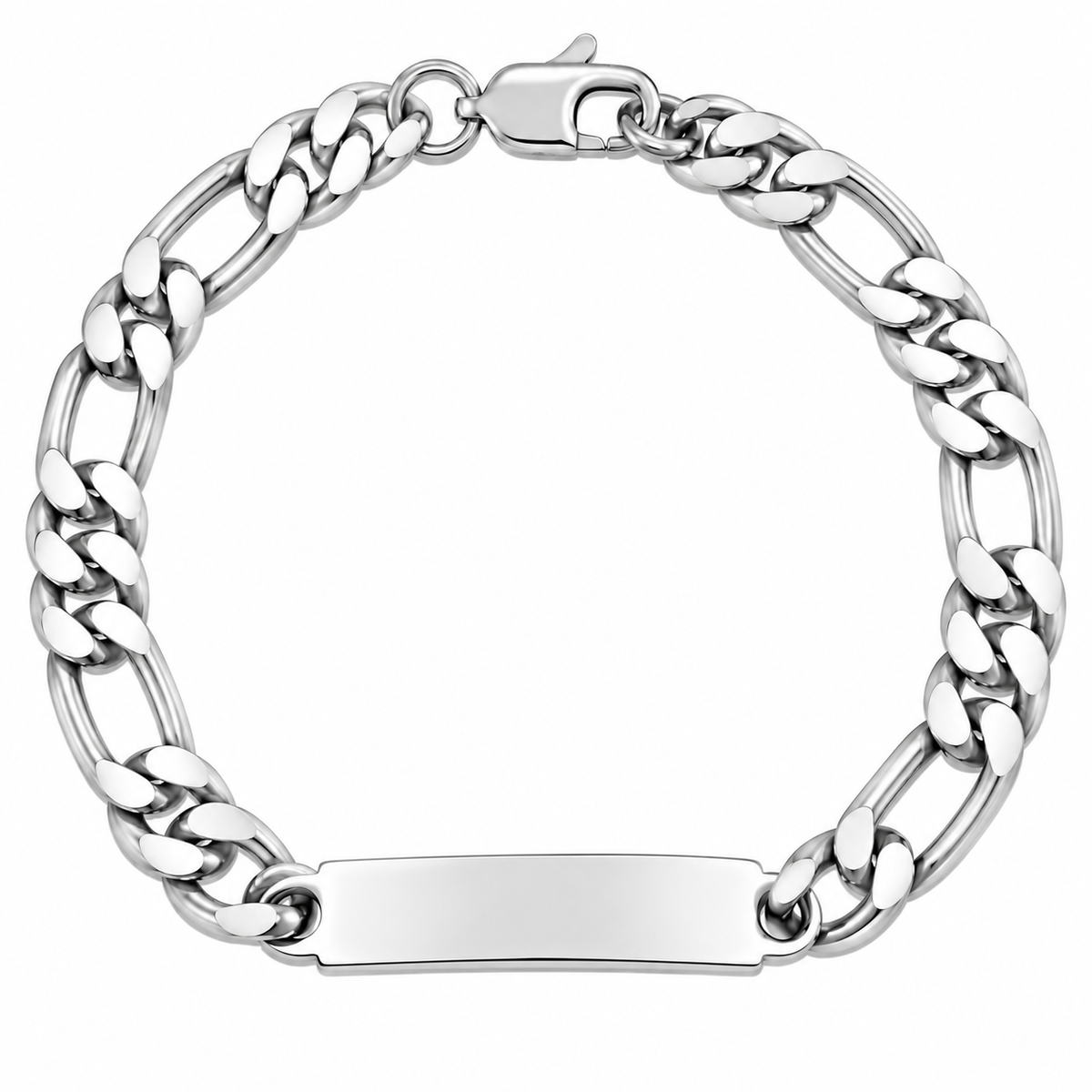 925 Sterling Silver Figaro ID Bracelet - 9mm