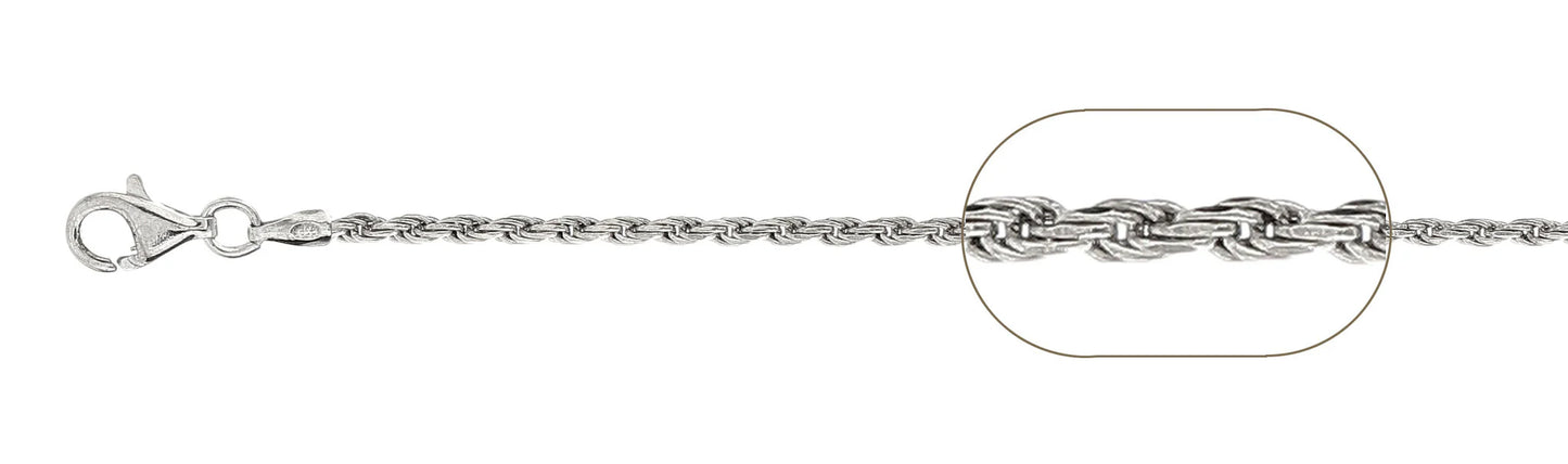 925 Sterling Silver Rope Chain 050 / 2.5mm, 16 inches - 30 inches