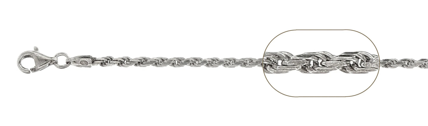 925 Sterling Silver Rope Chain 060 / 2.8mm, 16 inches - 30 inches