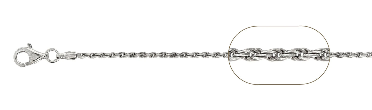 925 Sterling Silver Rope Chain 040 / 2mm, 16 inches - 30 inches