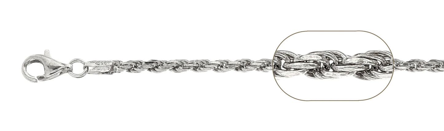 925 Sterling Silver Rope Chain 170 / 7mm, 16 inches - 30 inches
