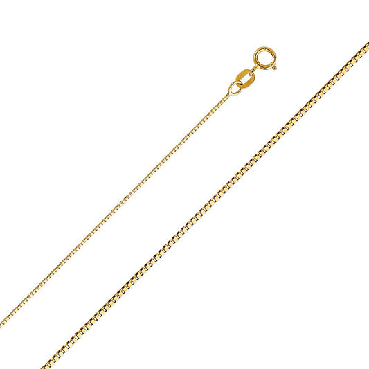 10kt Gold Solid Box Chain 0.7mm, 16 inches - 20 inches