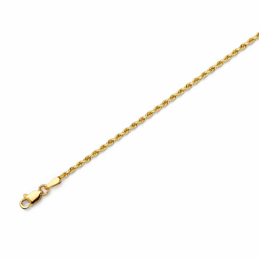 10kt Gold Solid Rope Chain 1.5mm, 18 inches - 24 inches