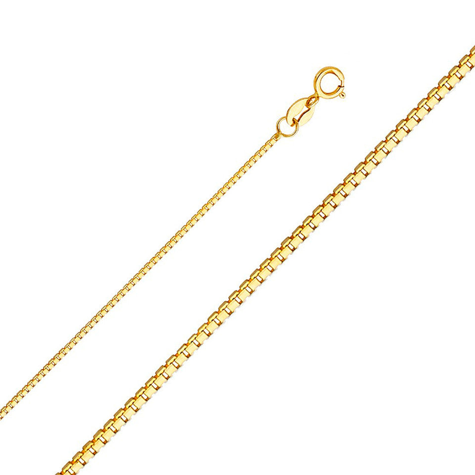 10kt Gold Solid Box Chain 1mm, 16 inches - 20 inches