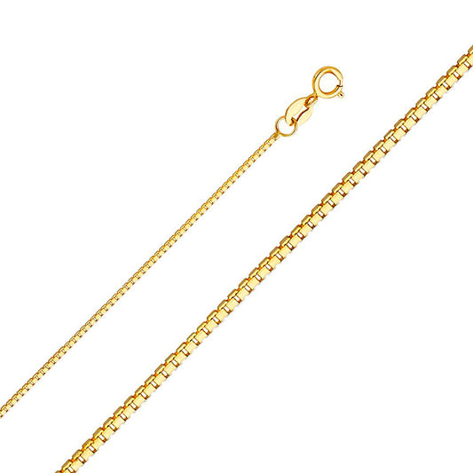 10kt Gold Solid Box Chain 1mm, 16 inches - 20 inches