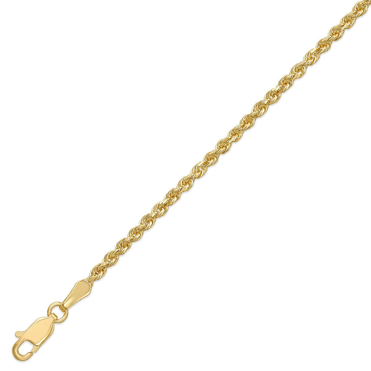 10kt Gold Hollow Rope Chain 2.5mm, 16 inches - 24 inches