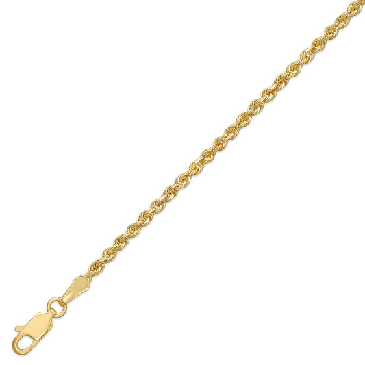 10kt Gold Hollow Rope Chain 2.5mm, 16 inches - 24 inches