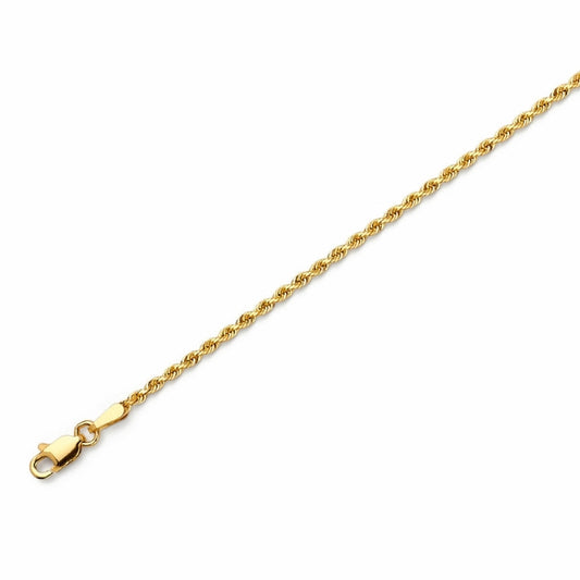 10kt Gold Solid Rope Chain 2mm, 18 inches - 24 inches