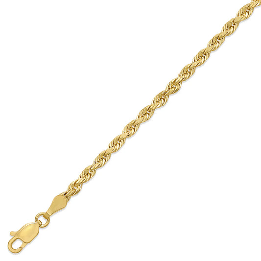 10kt Gold Hollow Rope Chain 3mm, 16 inches - 26 inches