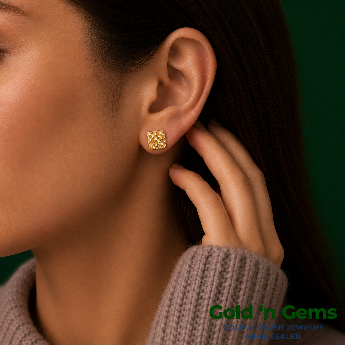 10kt Gold Square Shaped Nugget Earrings - Large