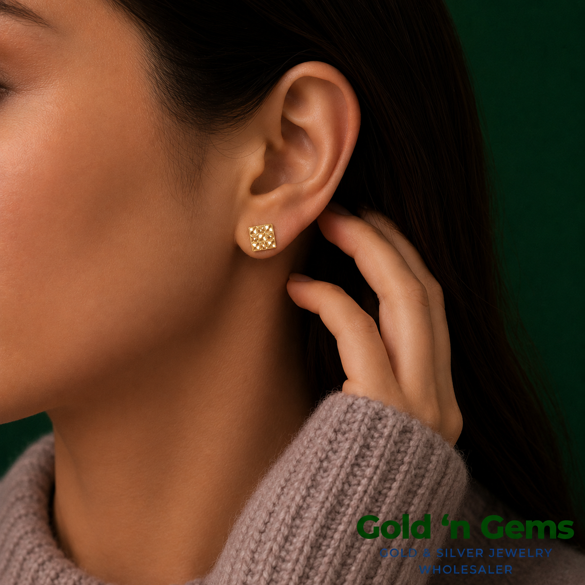 10kt Gold Square Shaped Nugget Earrings - Small