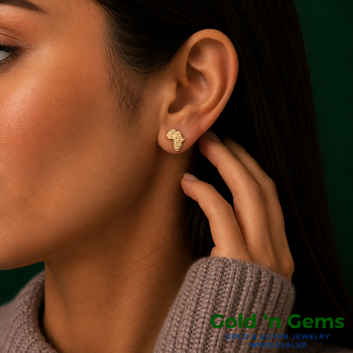 10kt Gold Africa Shaped Nugget Earrings - Medium