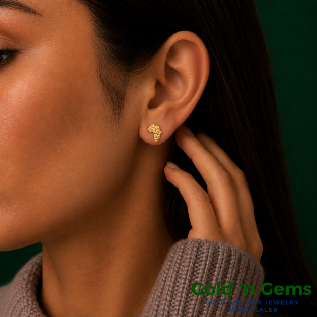 10kt Gold Africa Shaped Nugget Earrings - Small