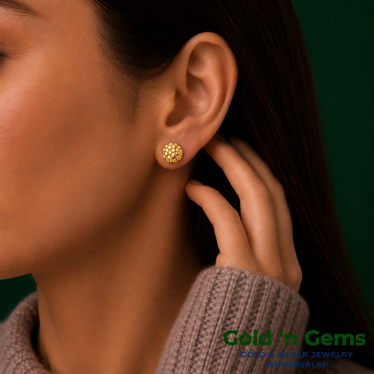 10kt Gold Round Shaped Nugget Earrings - Medium