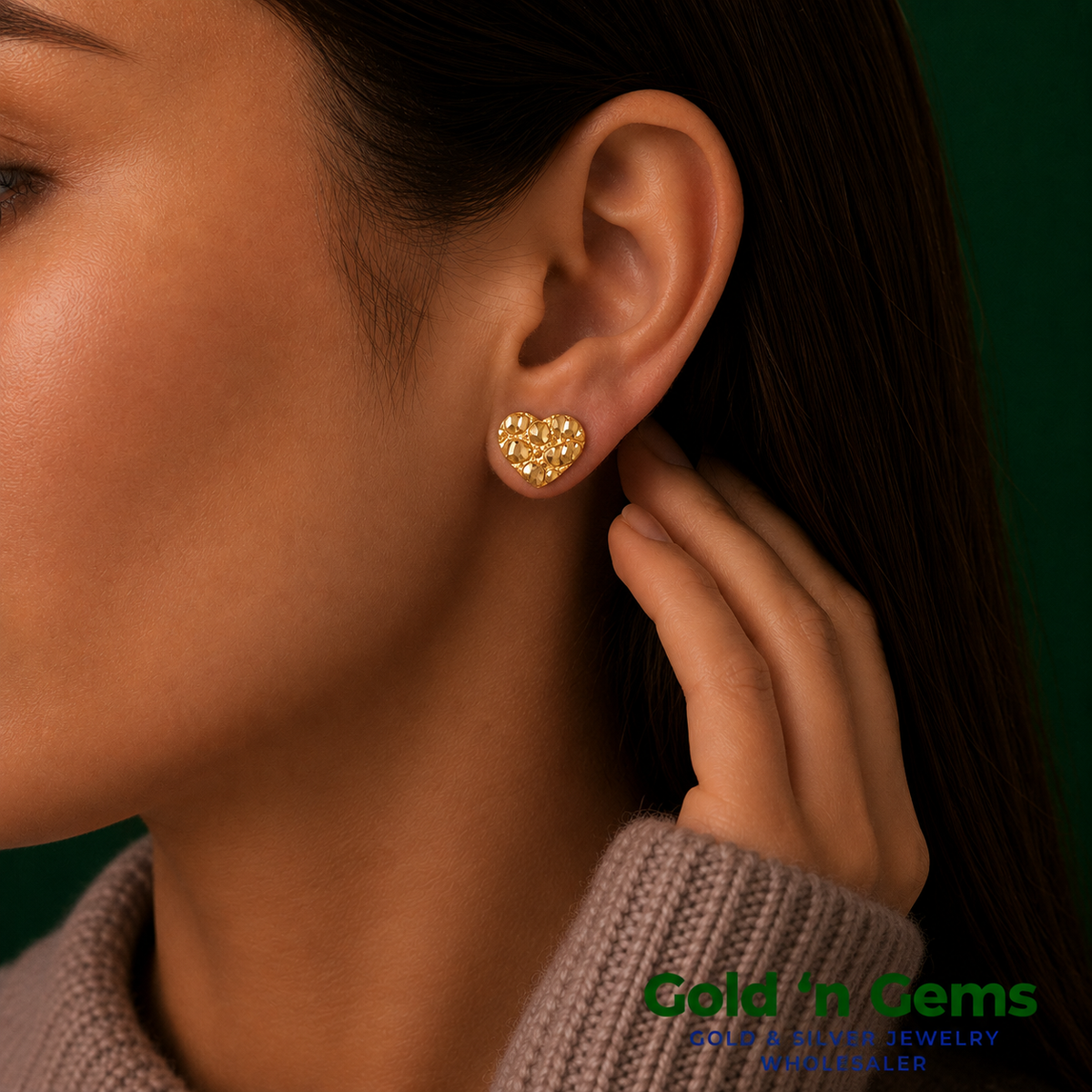 10kt Gold Heart Shaped Nugget Earrings - Large