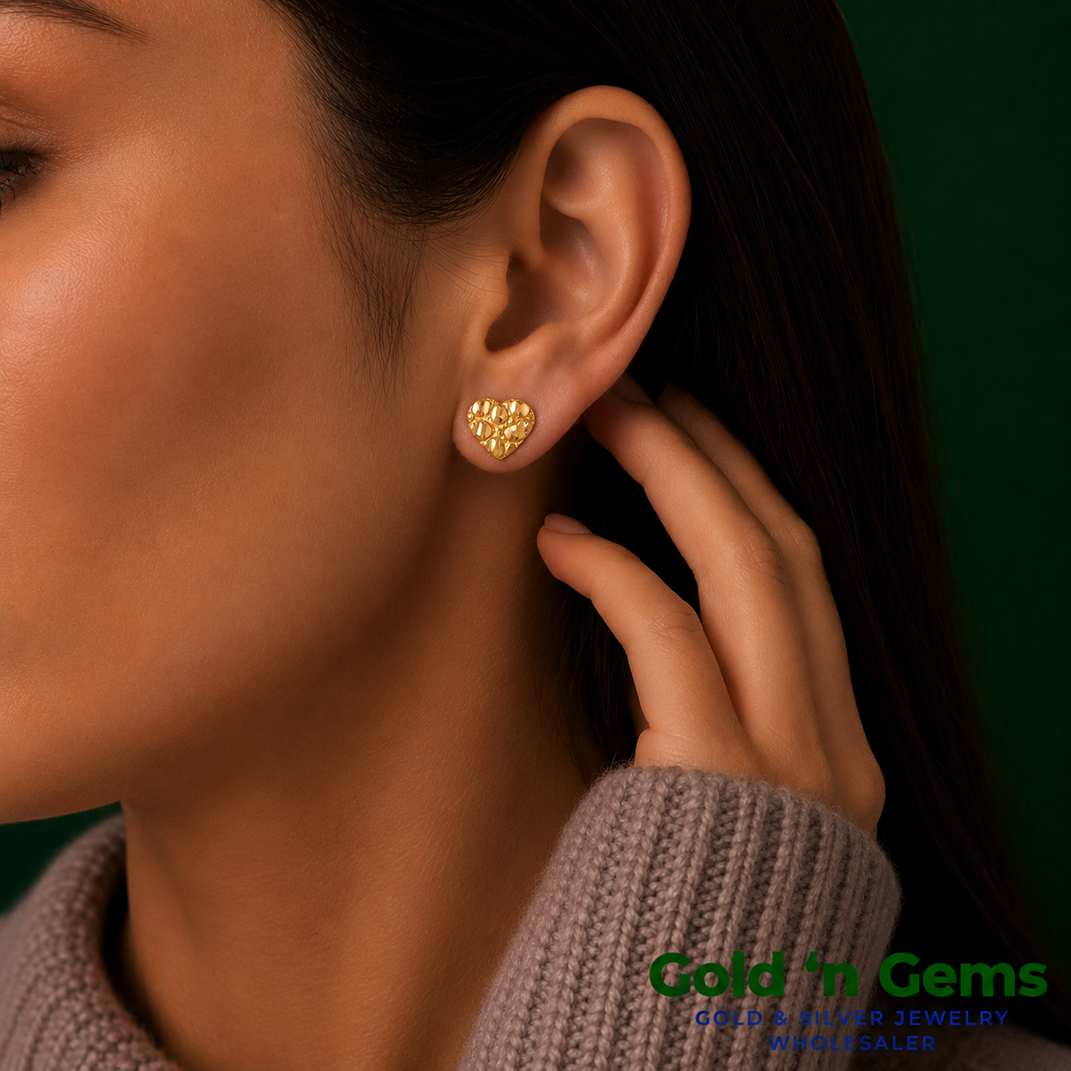 10kt Gold Heart Shaped Nugget Earrings - Medium