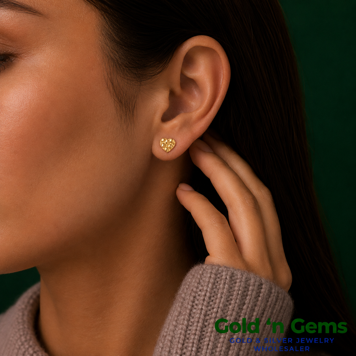 10kt Gold Heart Shaped Nugget Earrings - Small