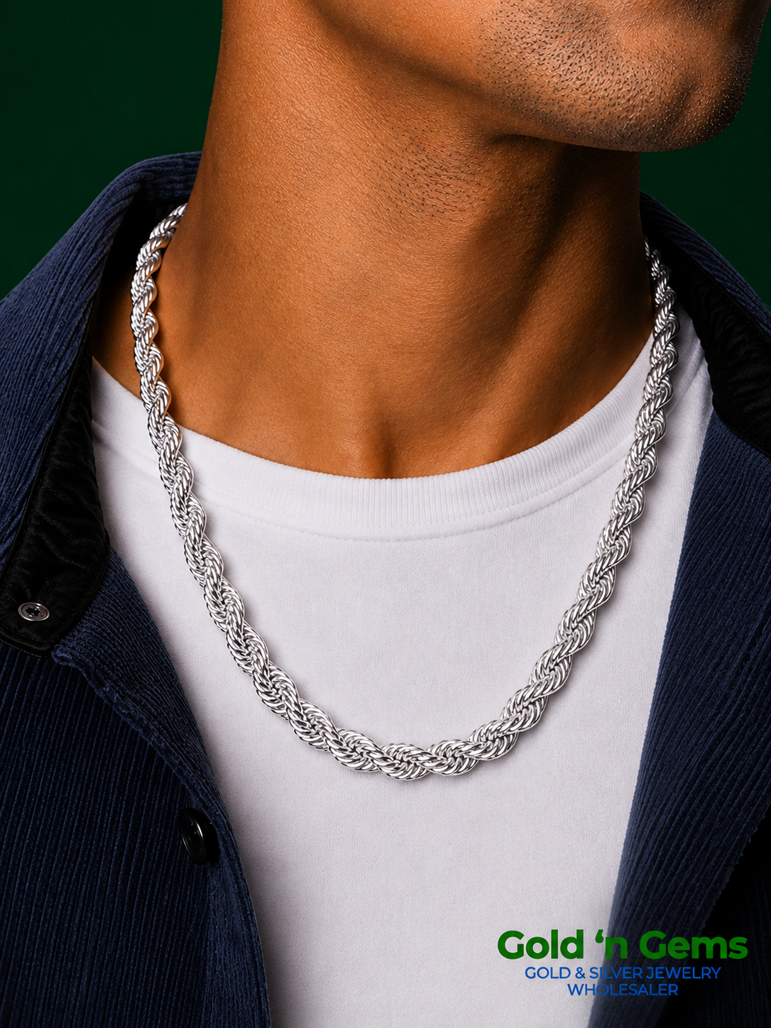 925 Sterling Silver Rhodium Plated Rope Chain Necklace - 3.2mm (070)