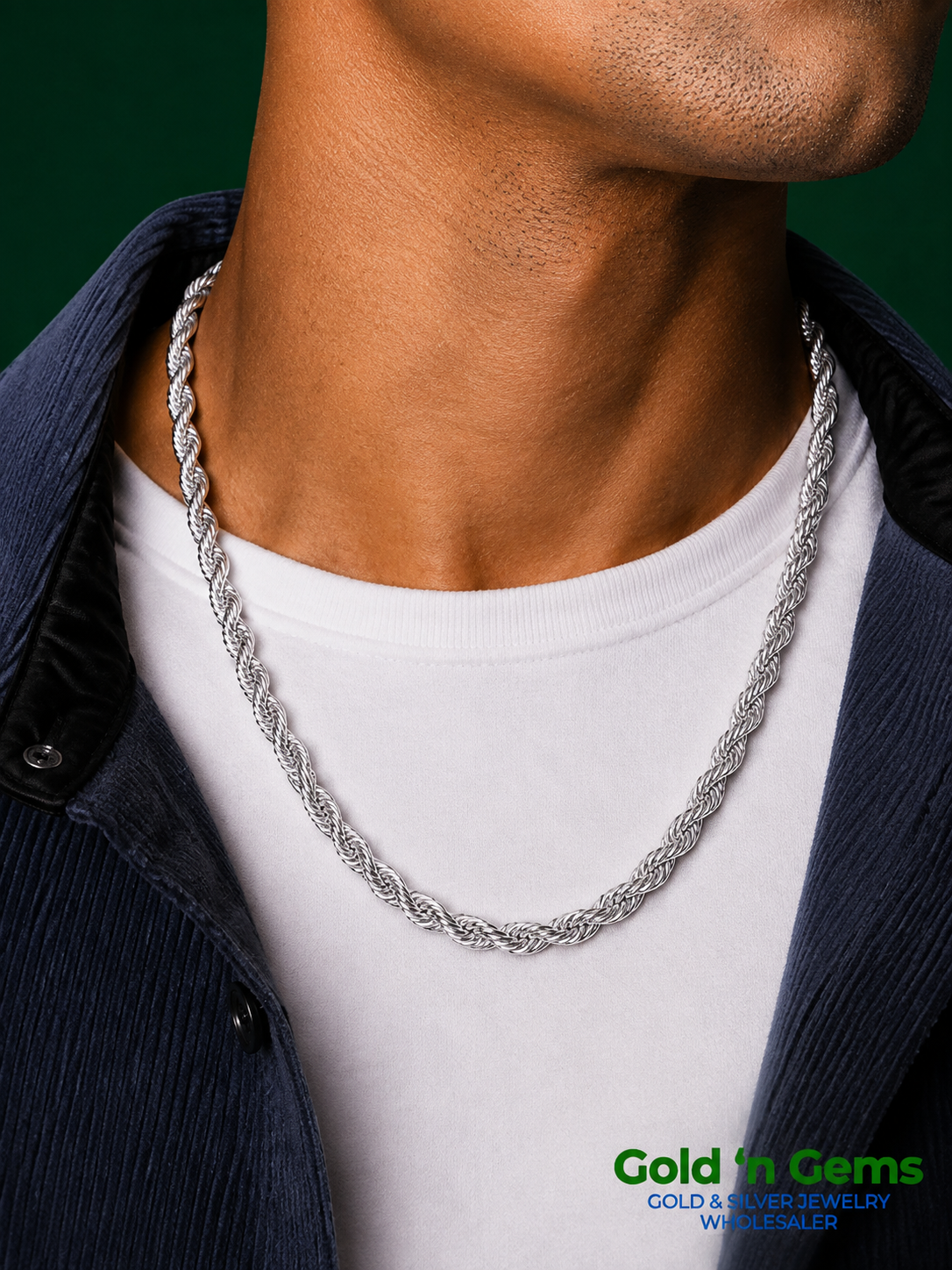 925 Sterling Silver Rhodium Plated Rope Chain Necklace - 2.8mm (060)