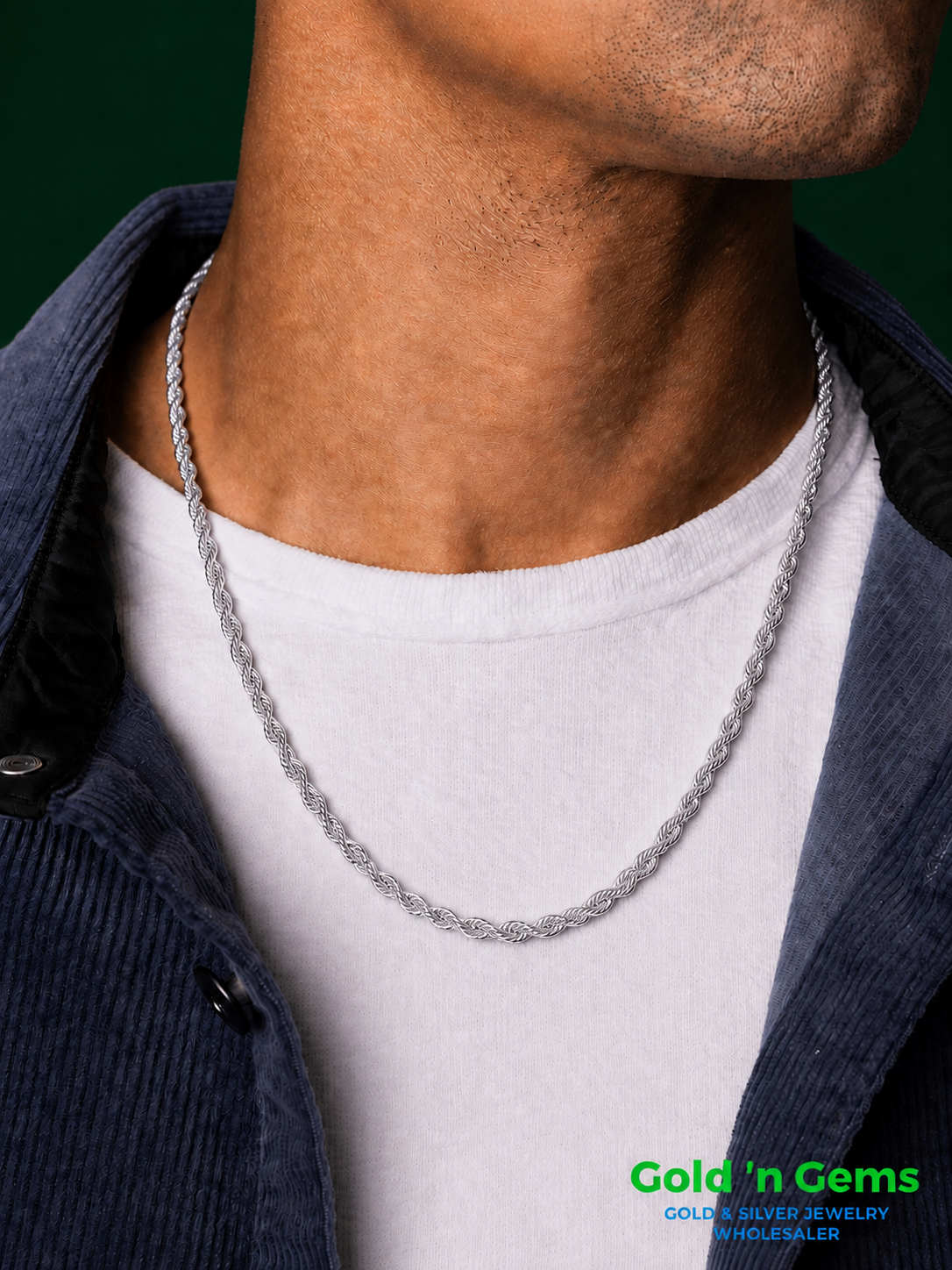 925 Sterling Silver Rhodium Plated Rope Chain Necklace - 2.5mm (050)