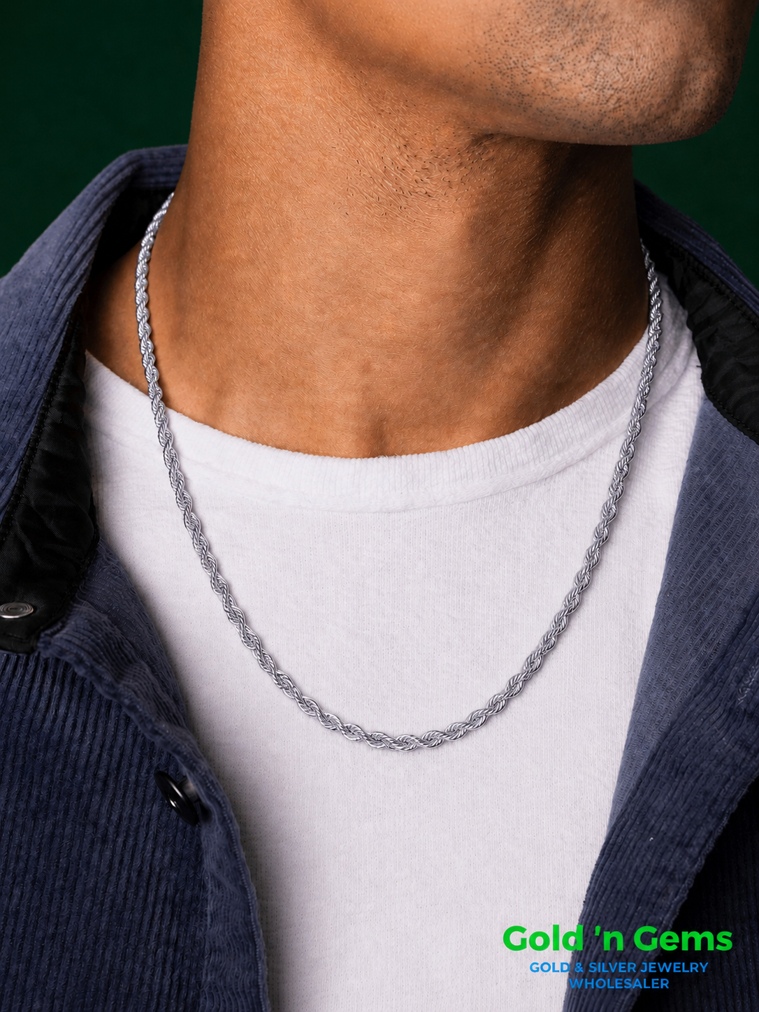 925 Sterling Silver Rhodium Plated Rope Chain Necklace - 2.0mm (040)