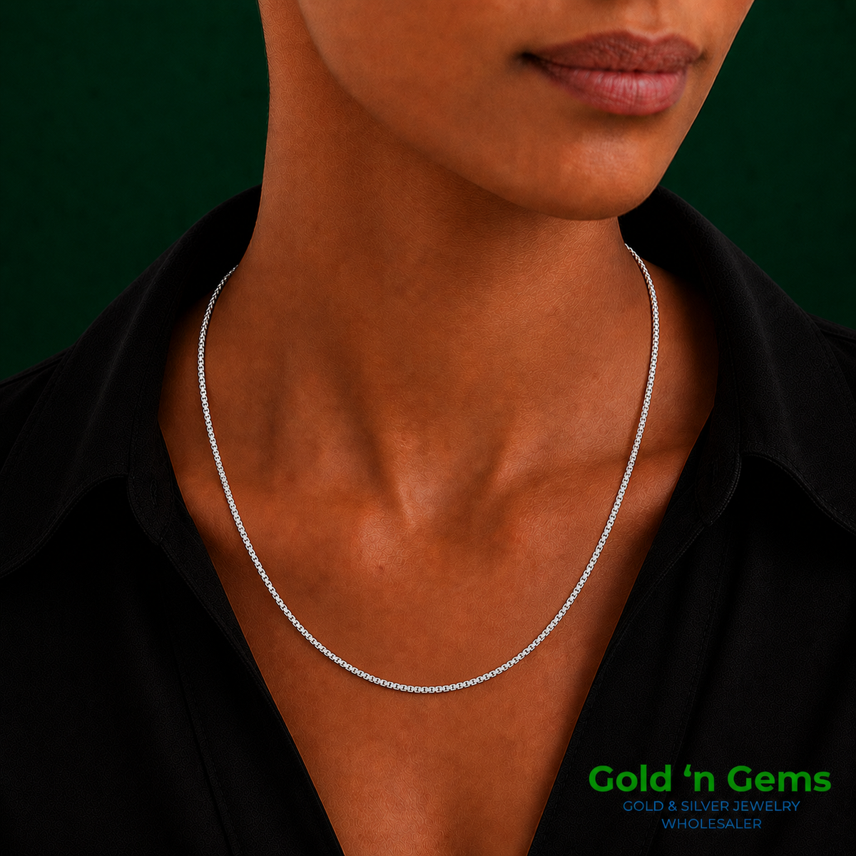 925 Sterling Silver Rhodium Plated Box Chain Necklace - 0.8mm (015)