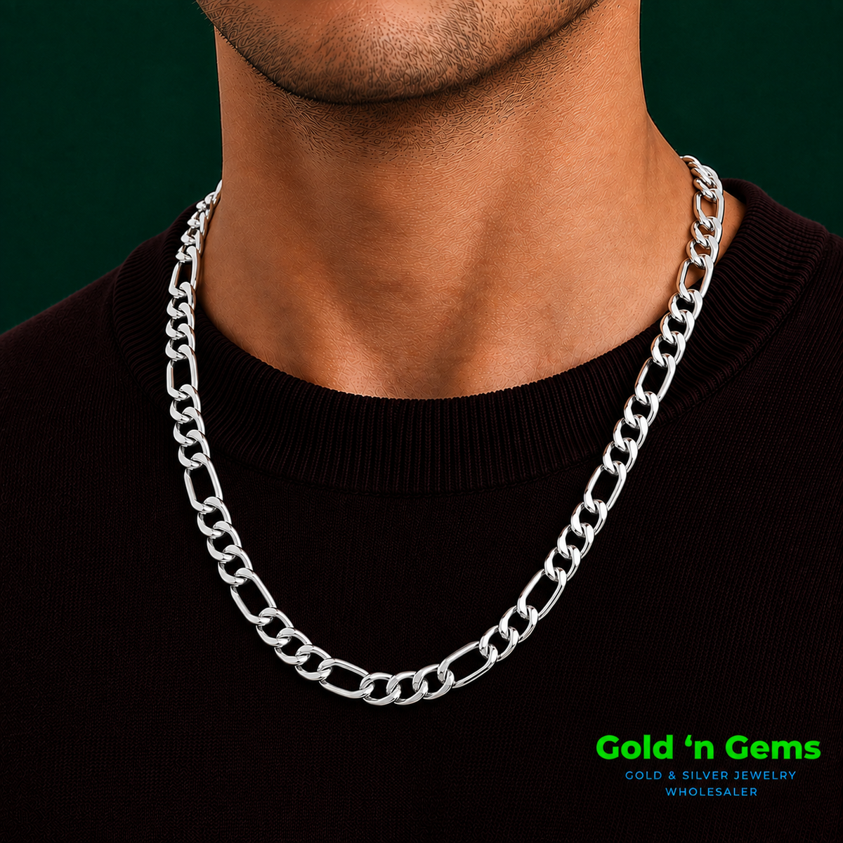 925 Sterling Silver Figaro Chain Necklace - 10.7mm (300)