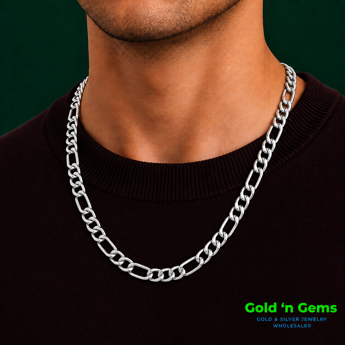 925 Sterling Silver Figaro Chain Necklace - 9mm (250)