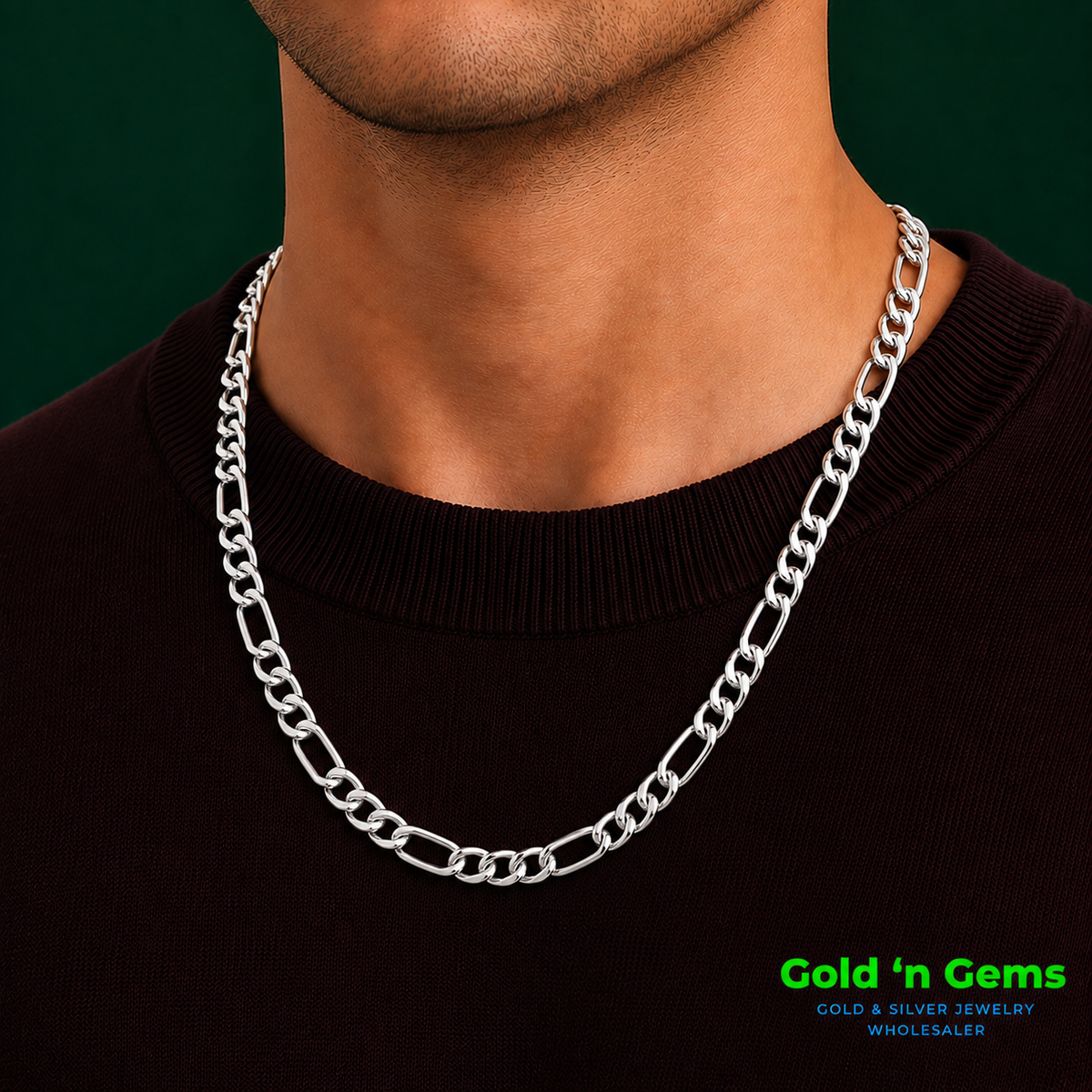 925 Sterling Silver Figaro Chain Necklace - 8mm (220)