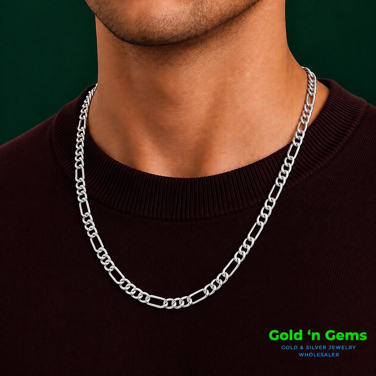 925 Sterling Silver Figaro Chain Necklace - 6.6mm (180)