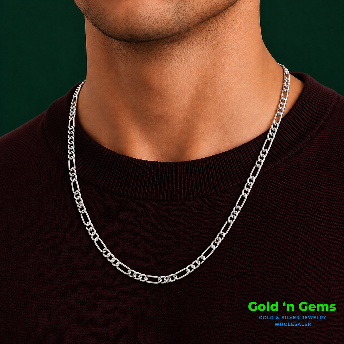 925 Sterling Silver Figaro Chain Necklace - 5.5mm (150)