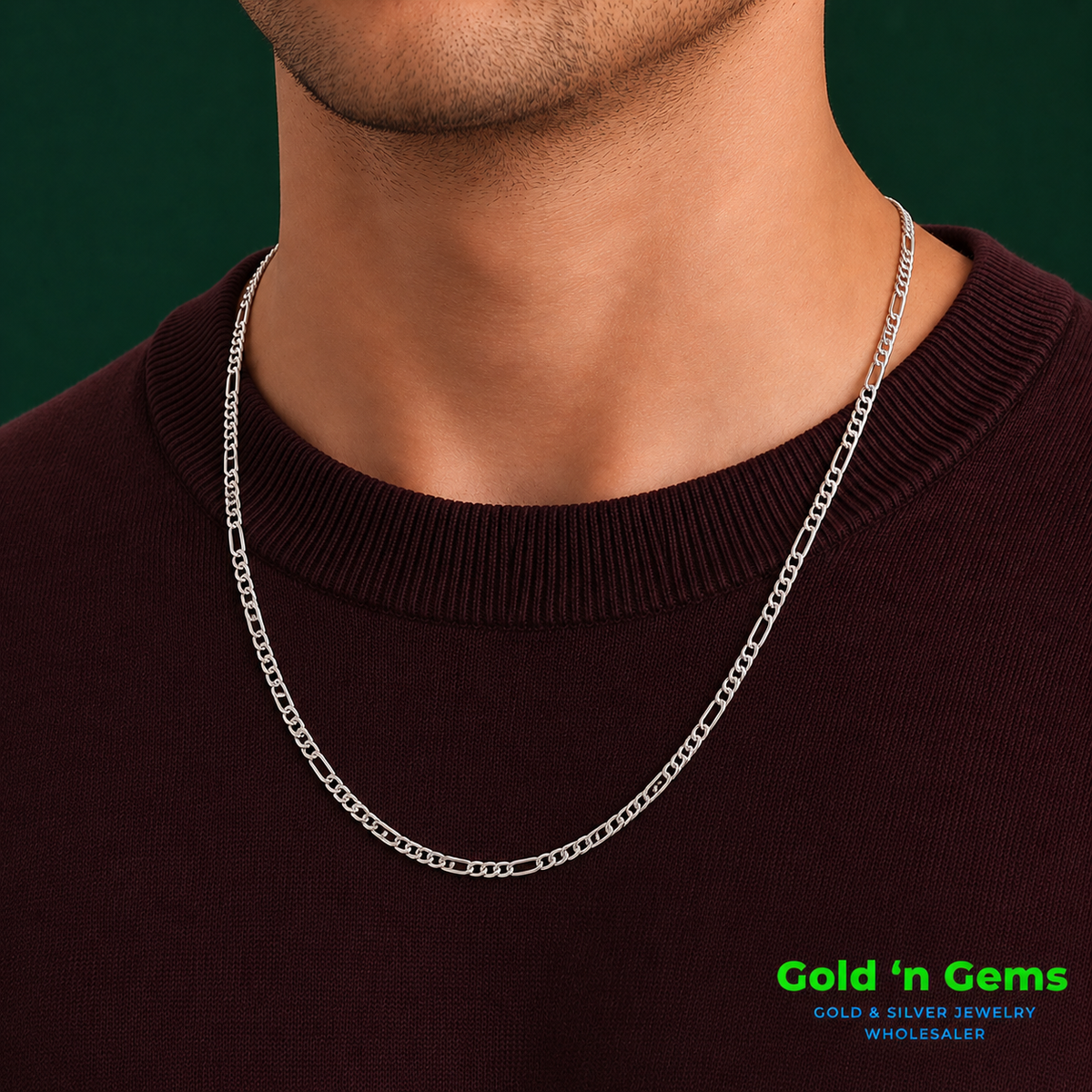 925 Sterling Silver Figaro Chain Necklace - 3.8mm (100)