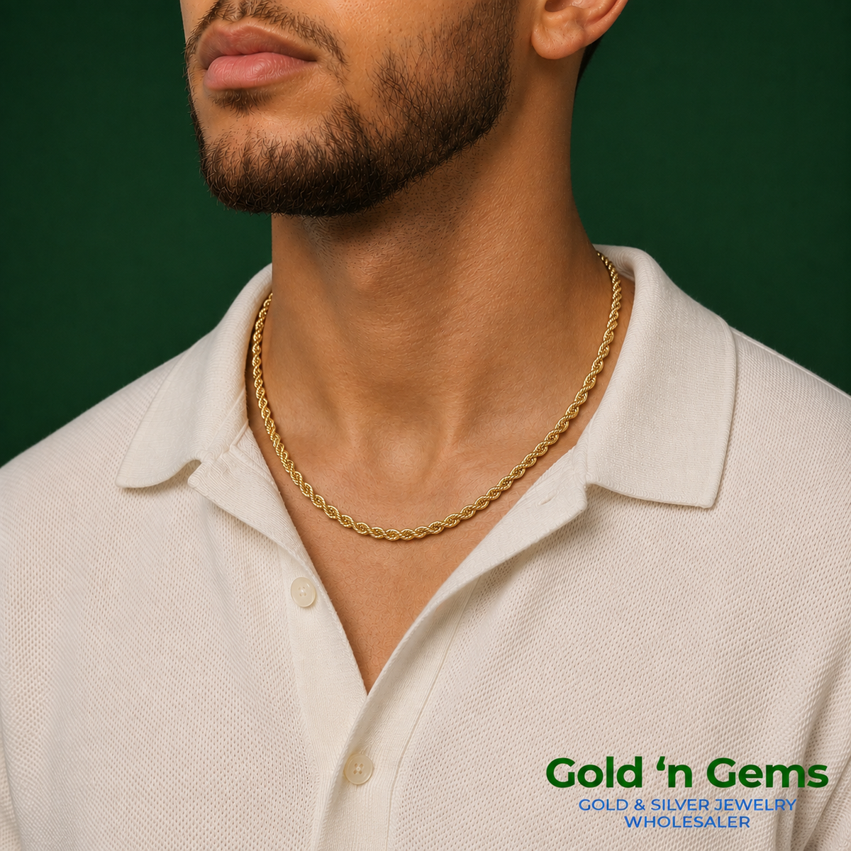 10K Yellow Gold Hollow Rope Chain Necklace - 3mm