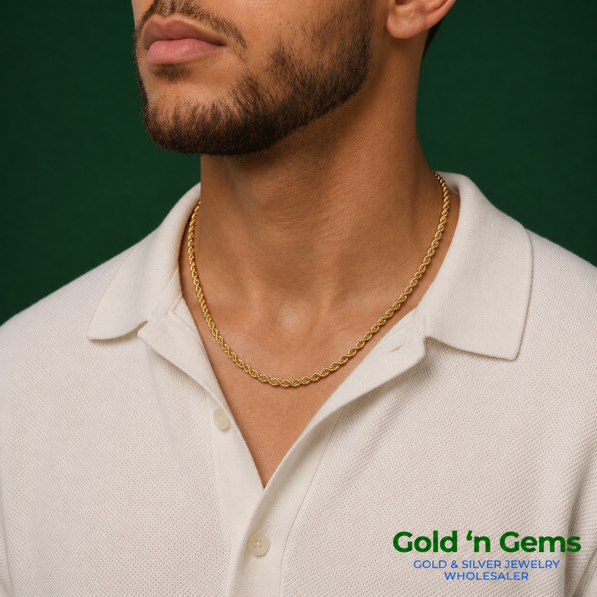 10kt Gold Hollow Rope Chain 2.5mm, 18 inches - 24 inches