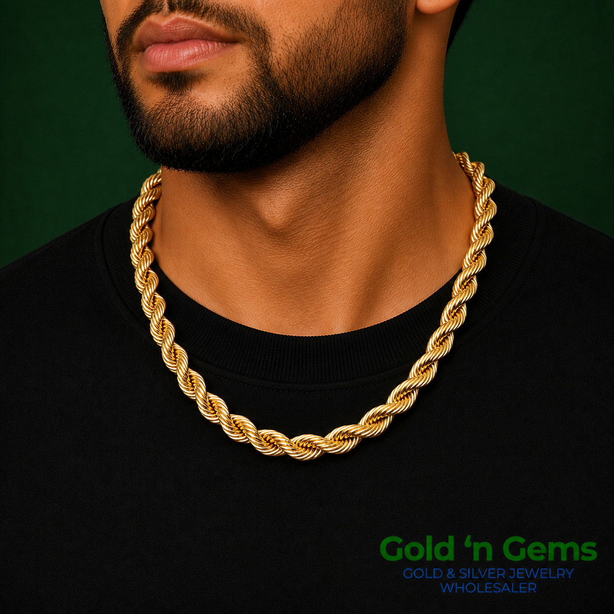 10K Yellow Gold Solid Rope Chain Necklace - 6mm
