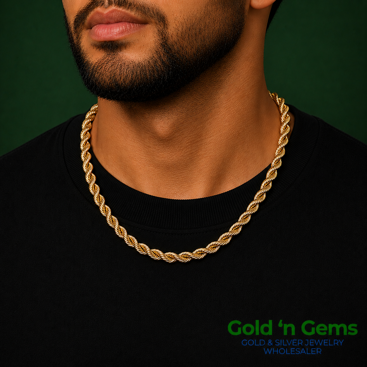 10K Yellow Gold Solid Rope Chain Necklace - 5mm