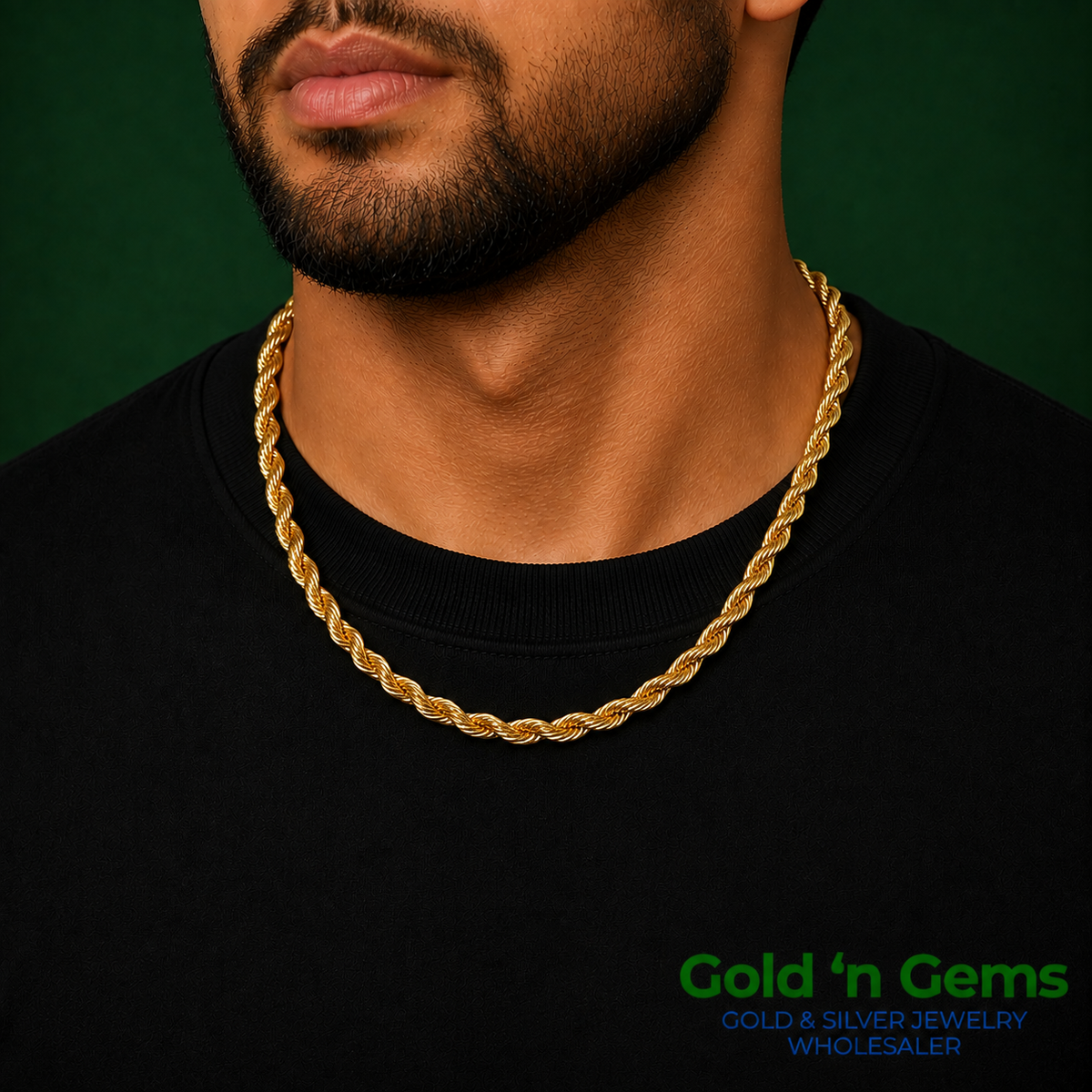 10K Yellow Gold Solid Rope Chain Necklace - 3mm