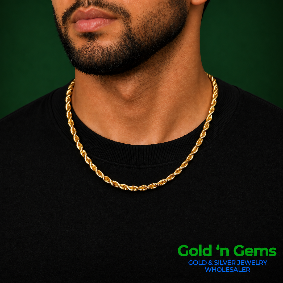 10K Yellow Gold Solid Rope Chain Necklace - 2.5mm