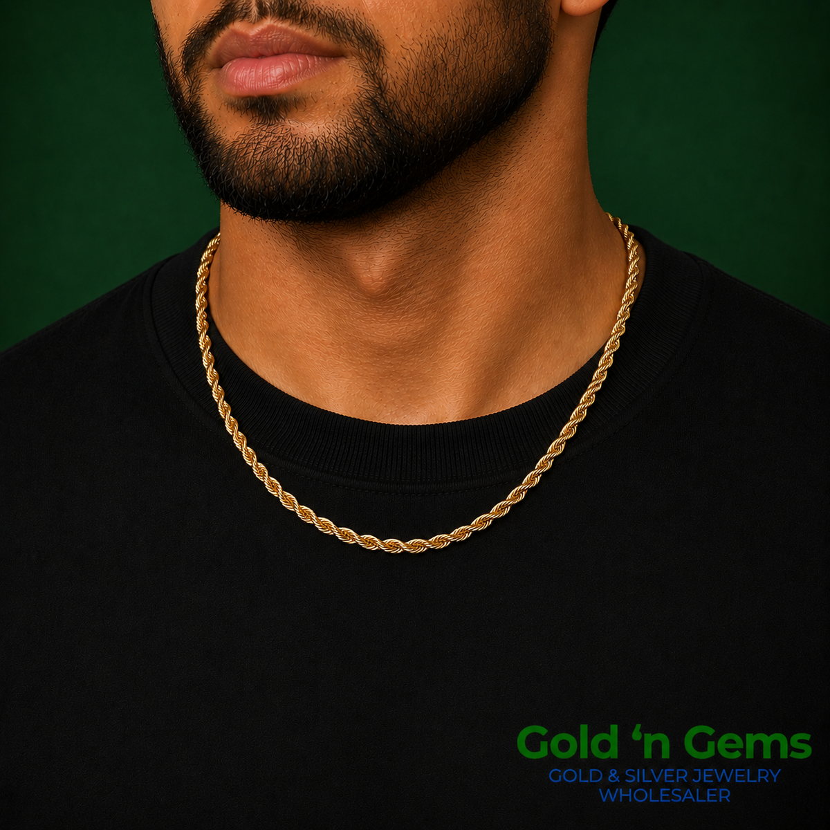 10K Yellow Gold Solid Rope Chain Necklace - 2mm