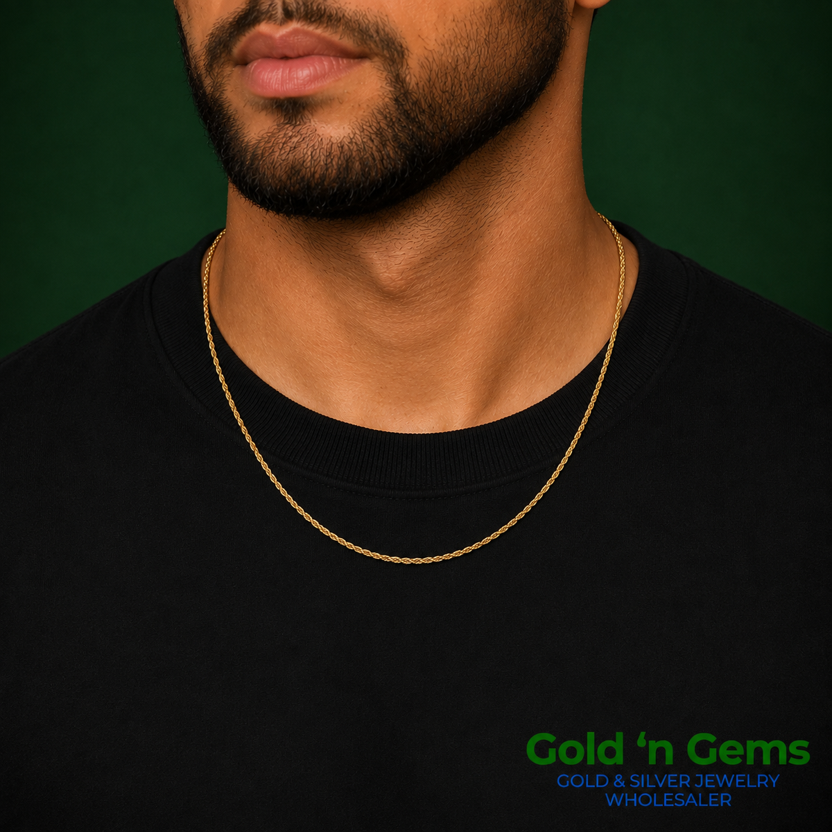10K Yellow Gold Solid Rope Chain Necklace - 1.5mm