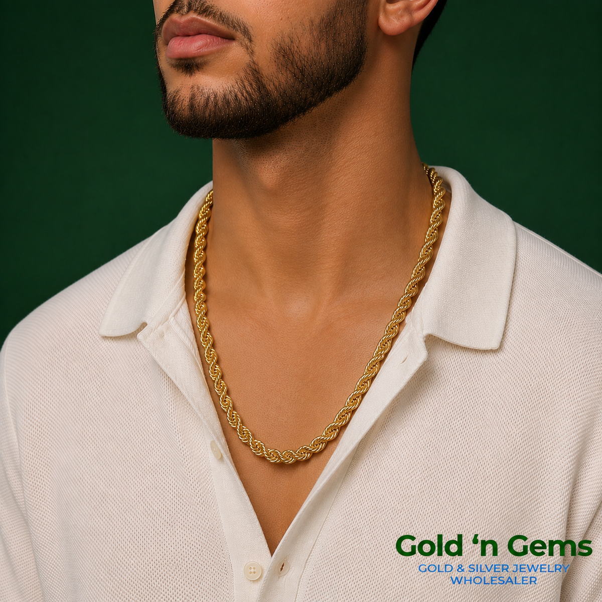 10kt Gold Hollow Rope Chain 6mm, 20 inches - 26 inches