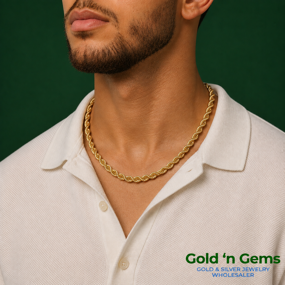 10kt Gold Hollow Rope Chain 5mm, 20 inches - 26 inches