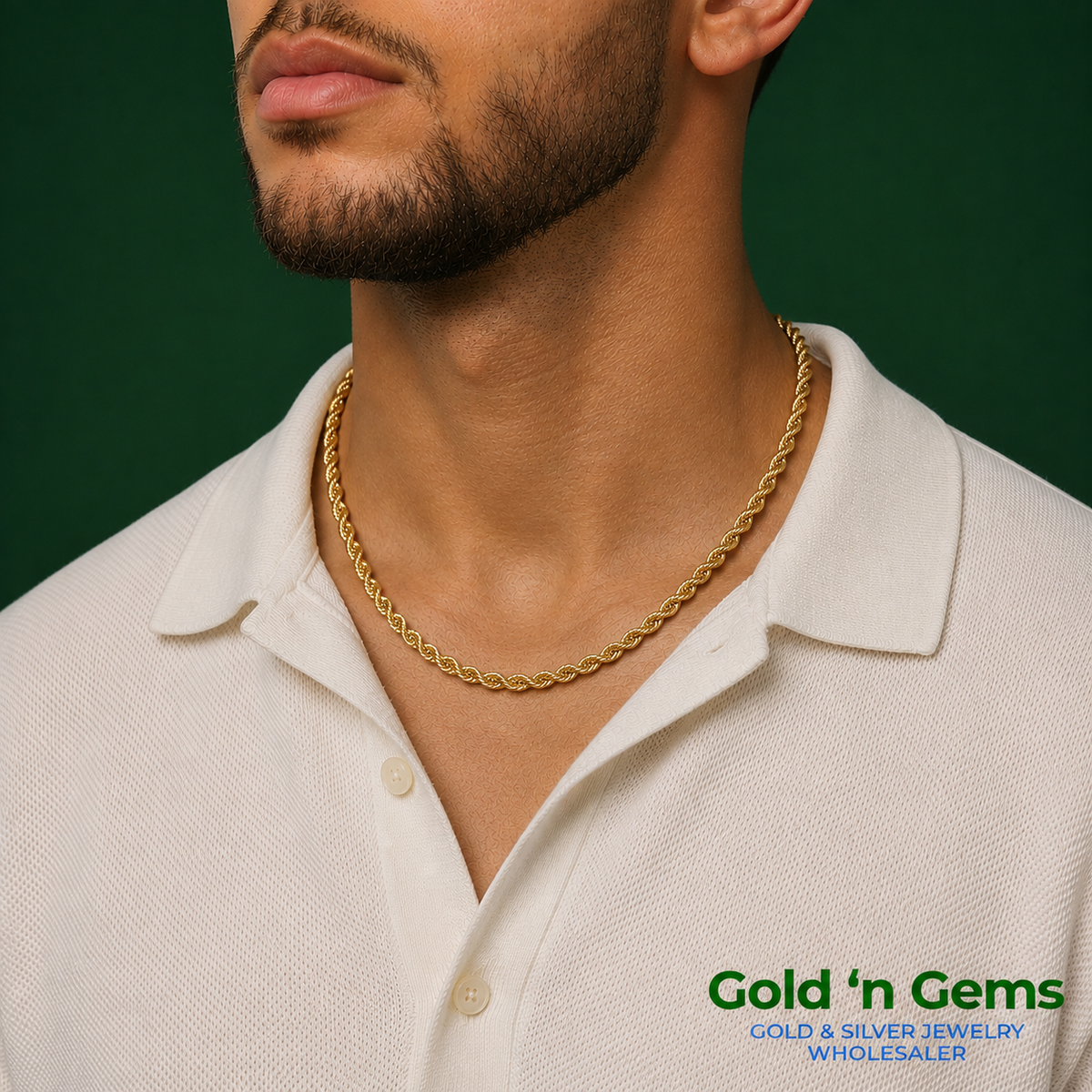 10kt Gold Hollow Rope Chain 4mm, 18 inches - 26 inches