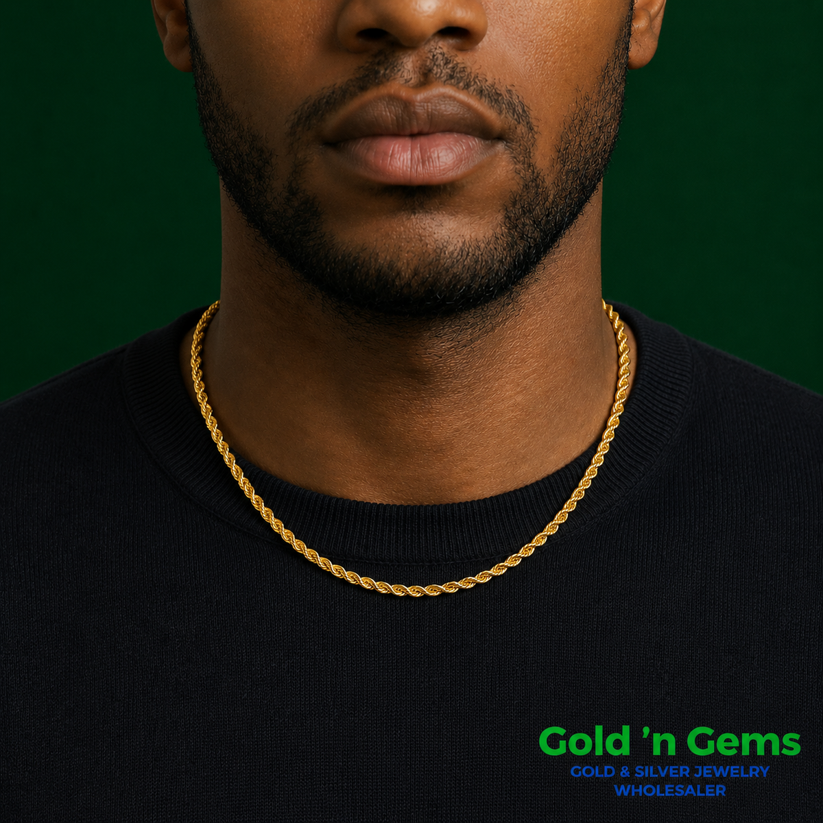 Gold-Plated Stainless Steel Rope Chain Necklaces - 3mm (Pack of 12)